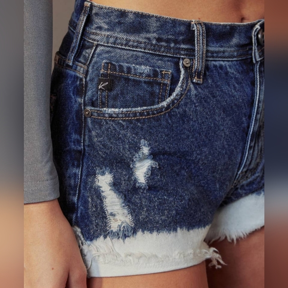 KanCan High Rise Frayed Distressed Hem Bleached Dip Dyed Denim Jean Shorts NWT - Picture 6 of 10